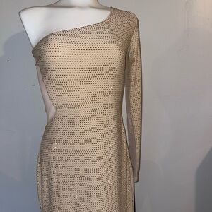 Elegant One-Shoulder Beige Dress